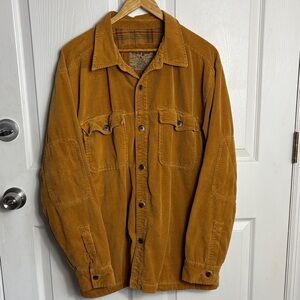 LIFE IS GOOD Corduroy flannel lined Shacket Cognac Size Large elbow patches